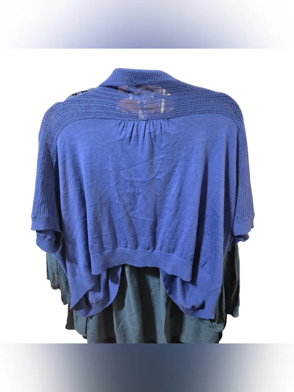 AVENUE Blue Open-Front Short Sleeve Cardigan Shrug